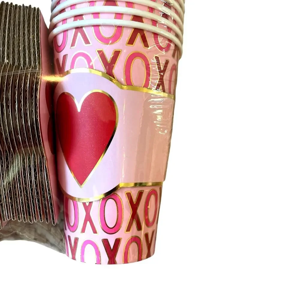 30pc Valentines Day XOXO To-Go Cups 16oz Disposable Pink & Red NEW